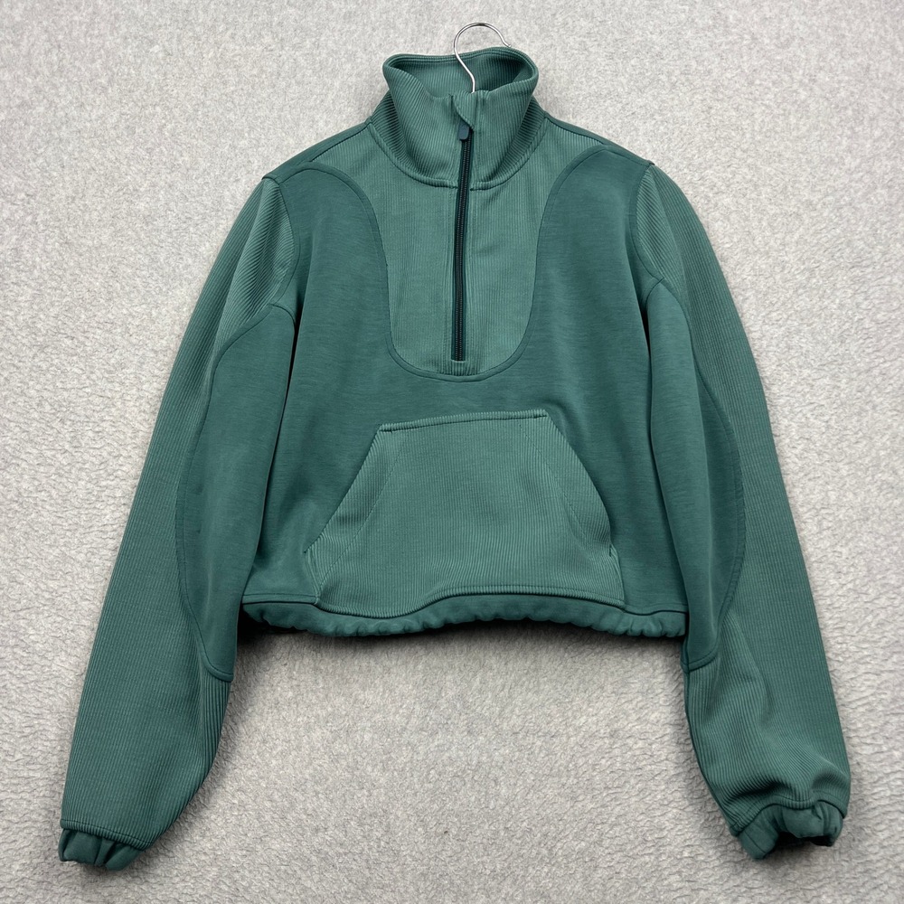 Lululemon Brushed Softstreme Ribbed Half Zip Pullover Womens 0 Green Crop W3GE8S